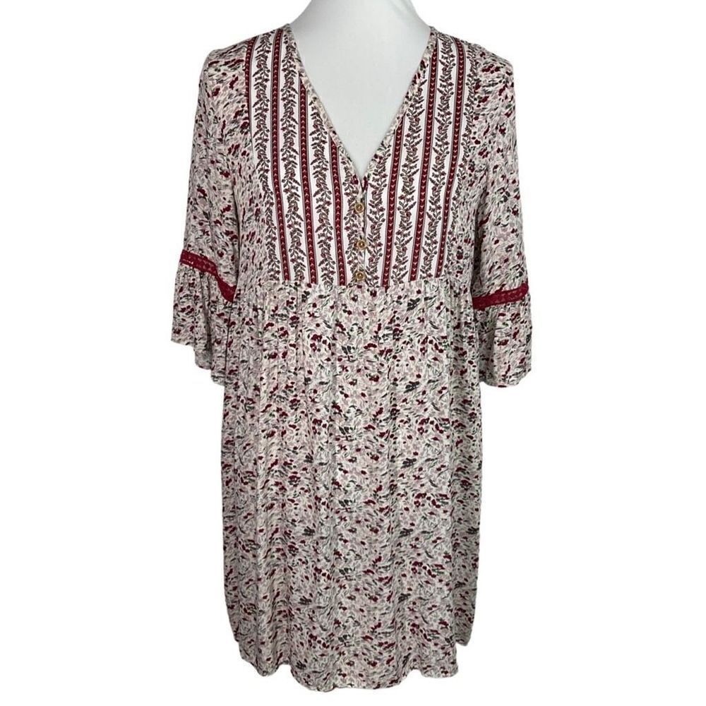 Hope Horizon Multi Color Floral Flutter Sleeve Shift Dress Medium NWT